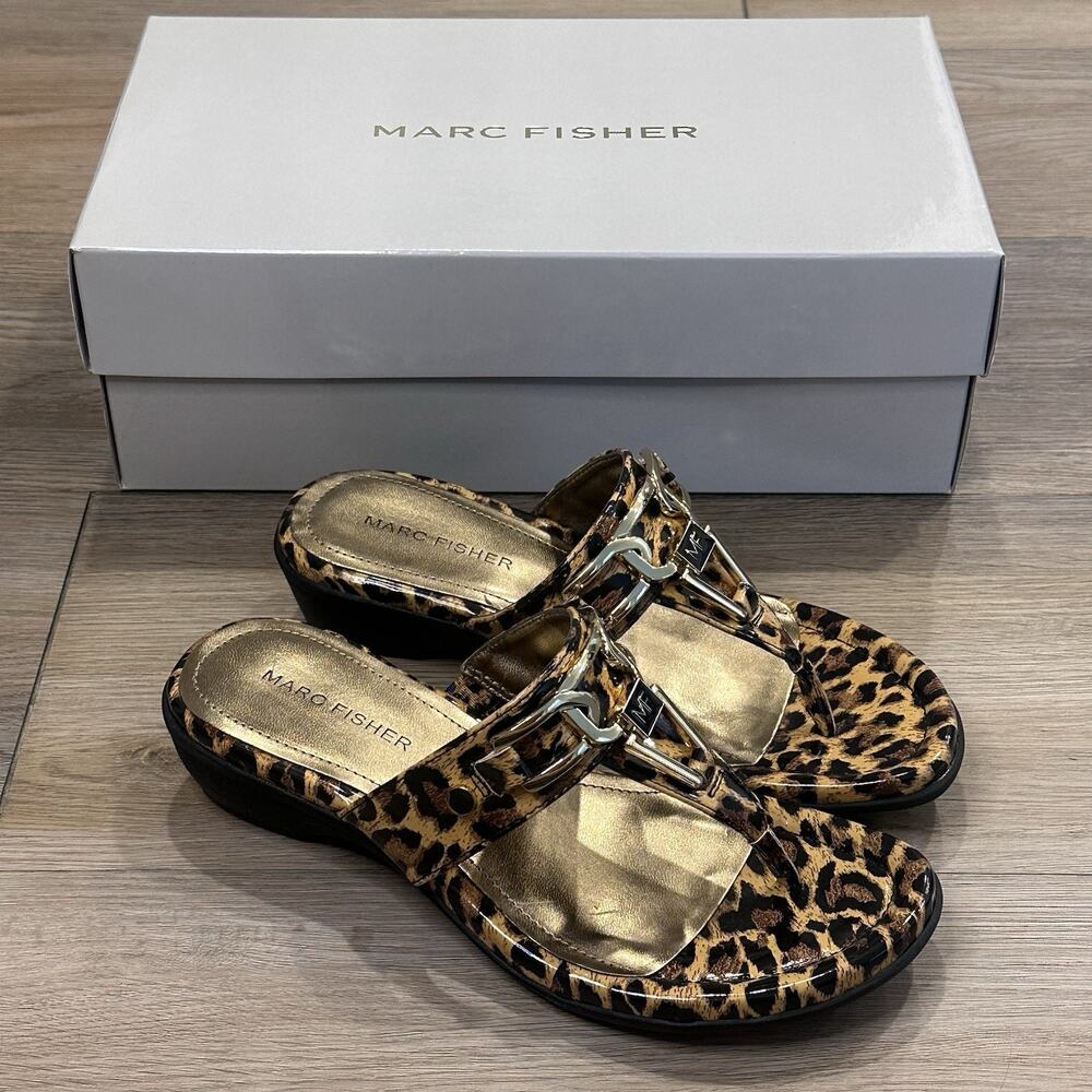 Marc Fisher NIB Women’s 6 Leopard Print Thong Wedge Sandals Jersey Shore Y2K
